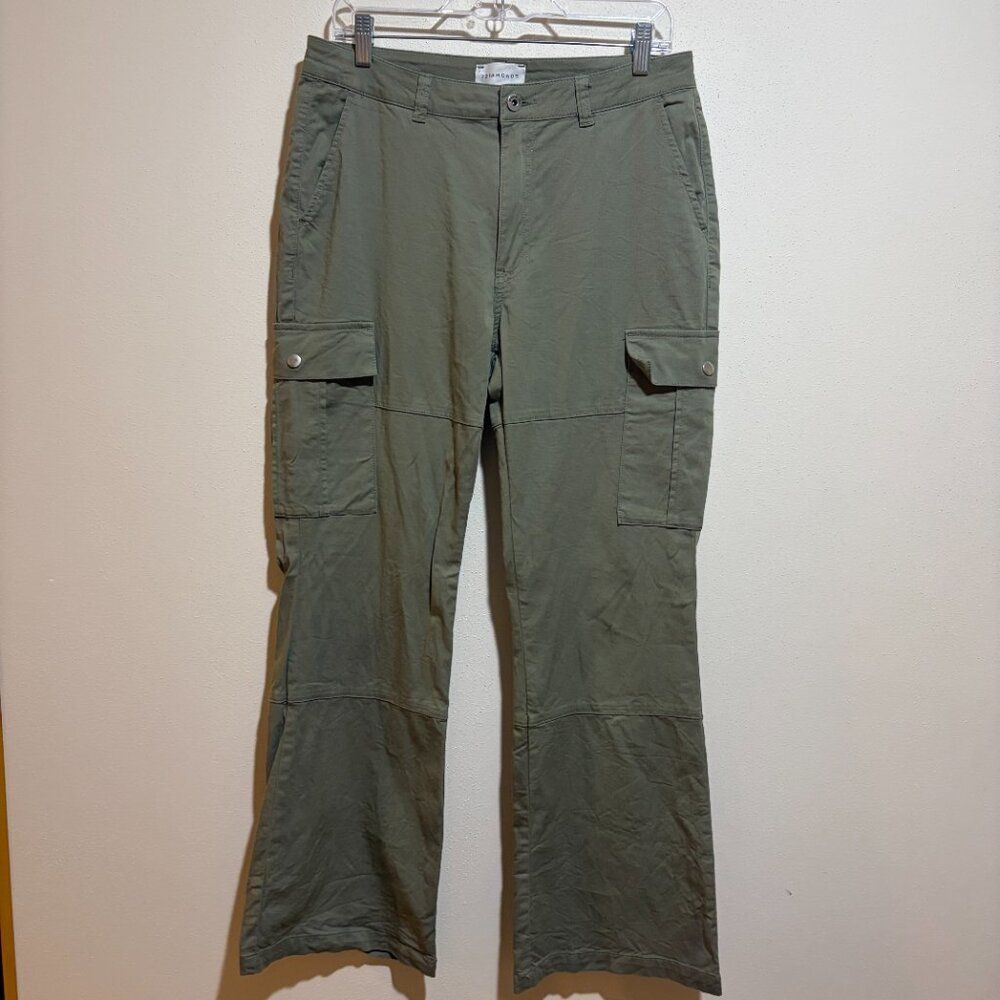 7Diamonds Size 30 10 Nellie Cargo Pants Olive Green Flare Utility - Picture 2 of 16